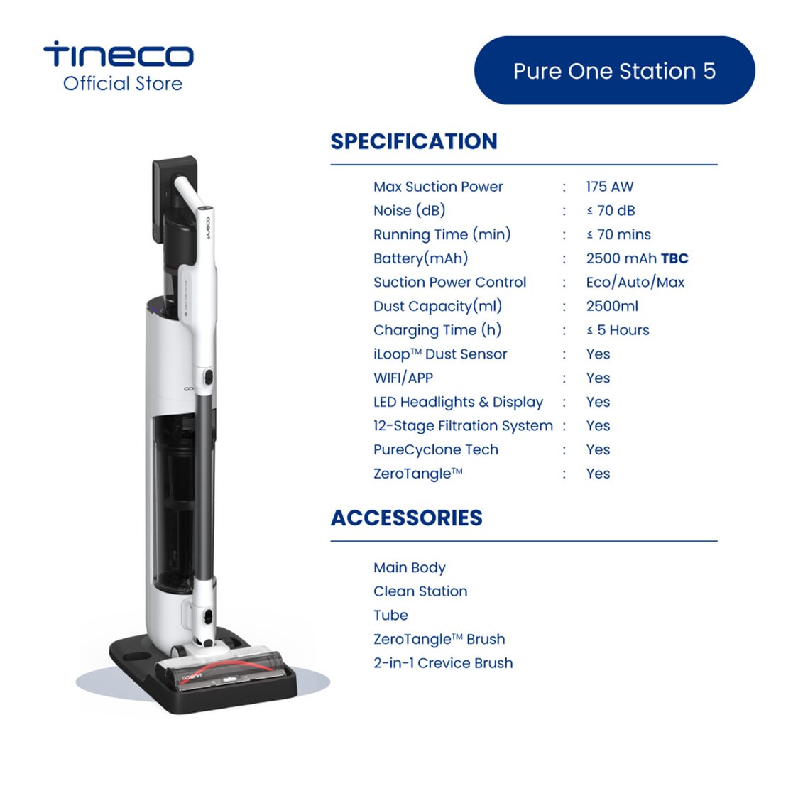Tineco Pure One Station 5 Cordless Smart Vacuum - Black