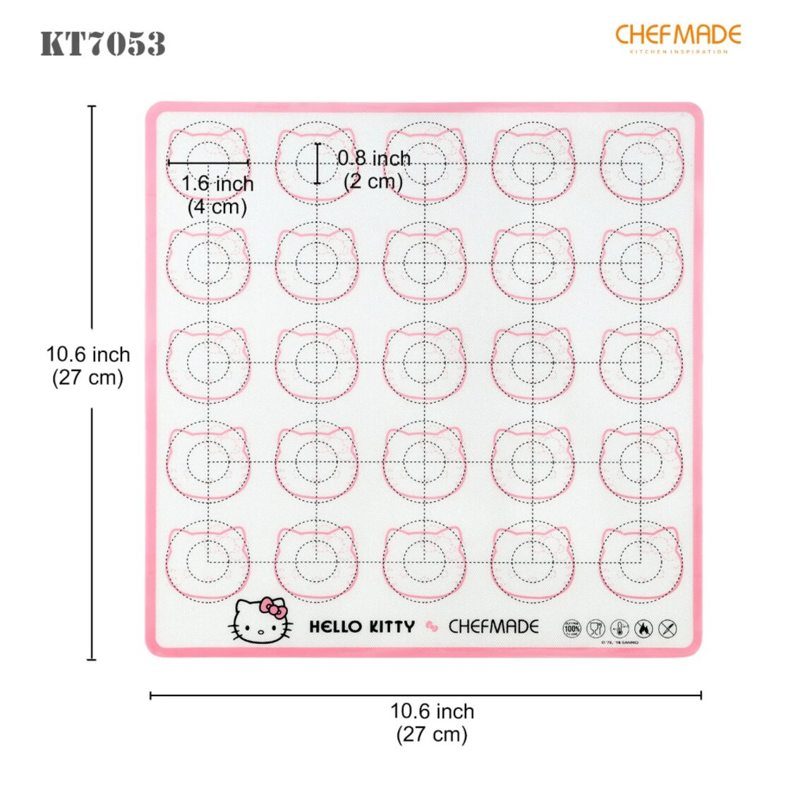 Chefmade Silicone Macaron Baking Mat 27cm Pink Hello Kitty (1898cm-KT7053)