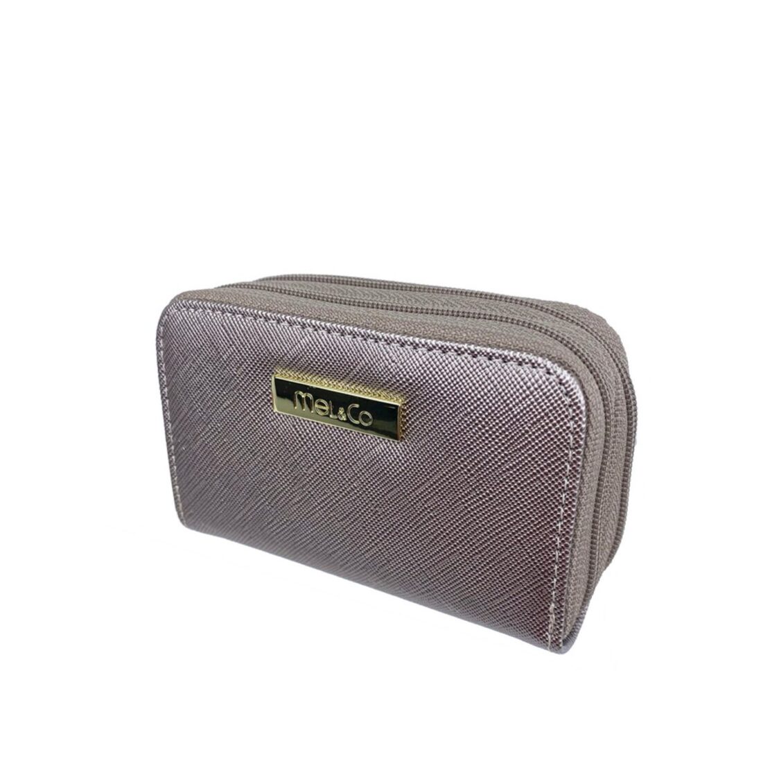 Mel&Co Saffiano Leatherette Double Zipper Pouch with Key Clips