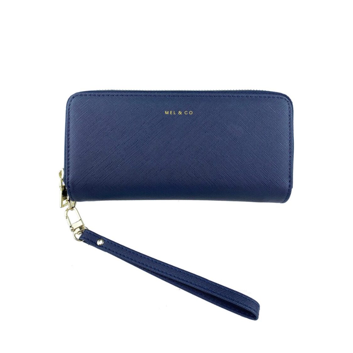 Mel&Co Saffiano-Effect Double Zip-Around Large Wallet With Wrist Strap