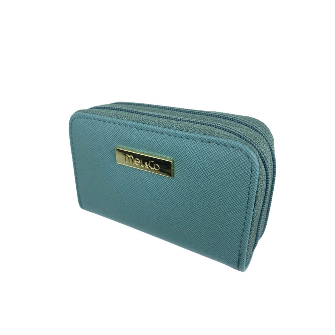 Mel&Co Saffiano Leatherette Double Zipper Pouch with Key Clips