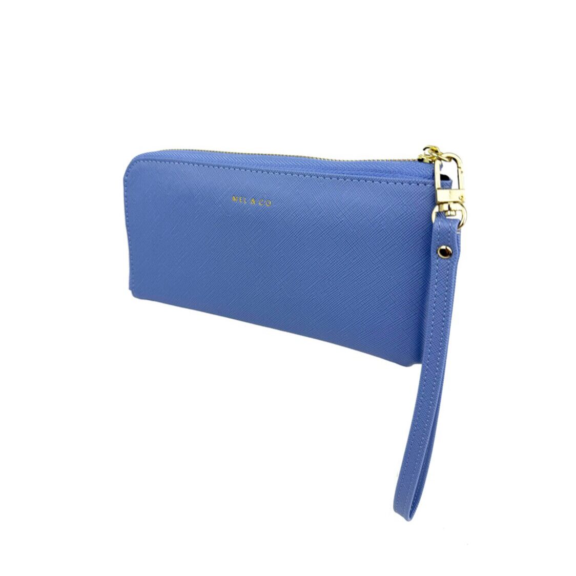 Mel&Co Saffiano-Effect L-Zip Wristlet Pouch Blue
