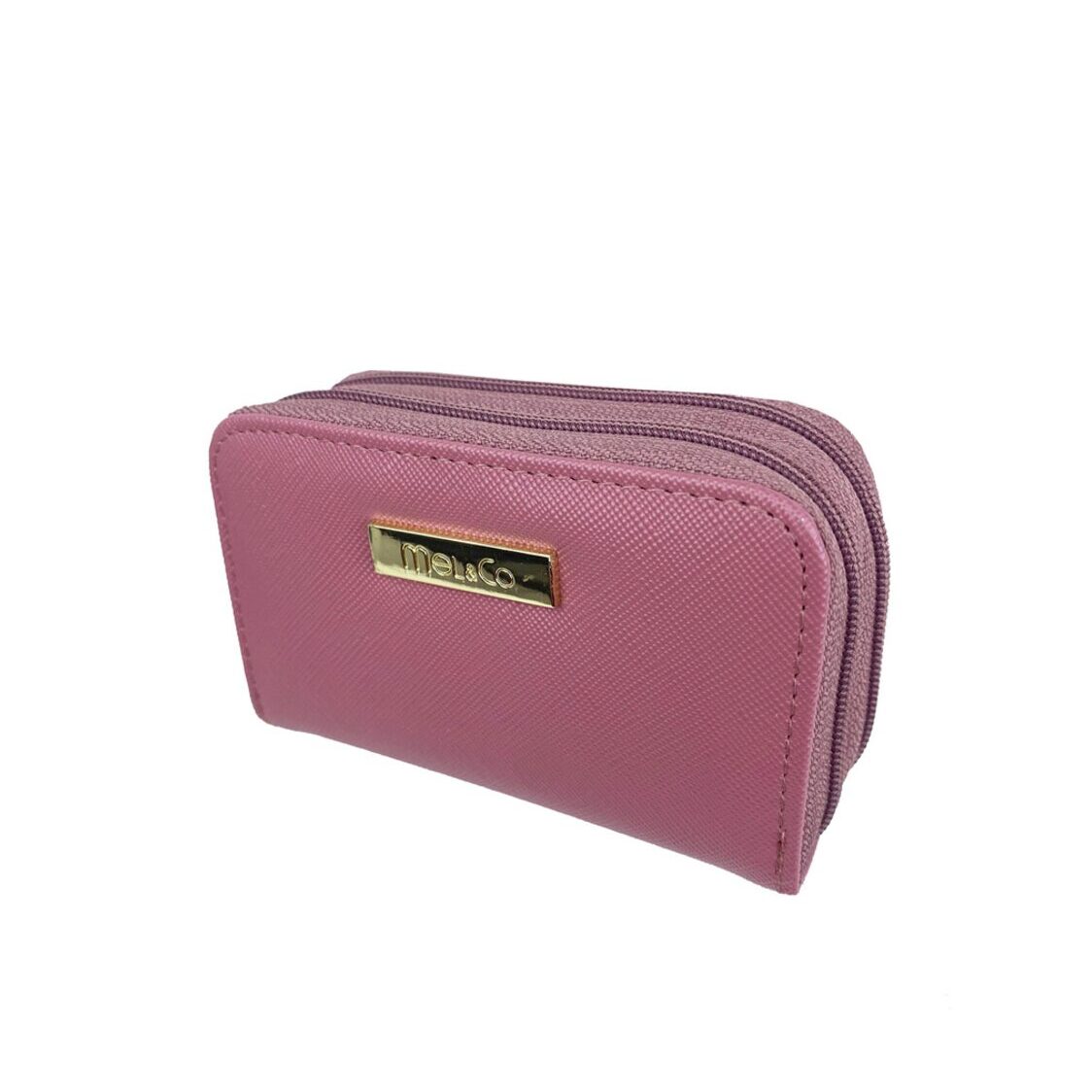 Mel&Co Saffiano Leatherette Double Zipper Pouch with Key Clips