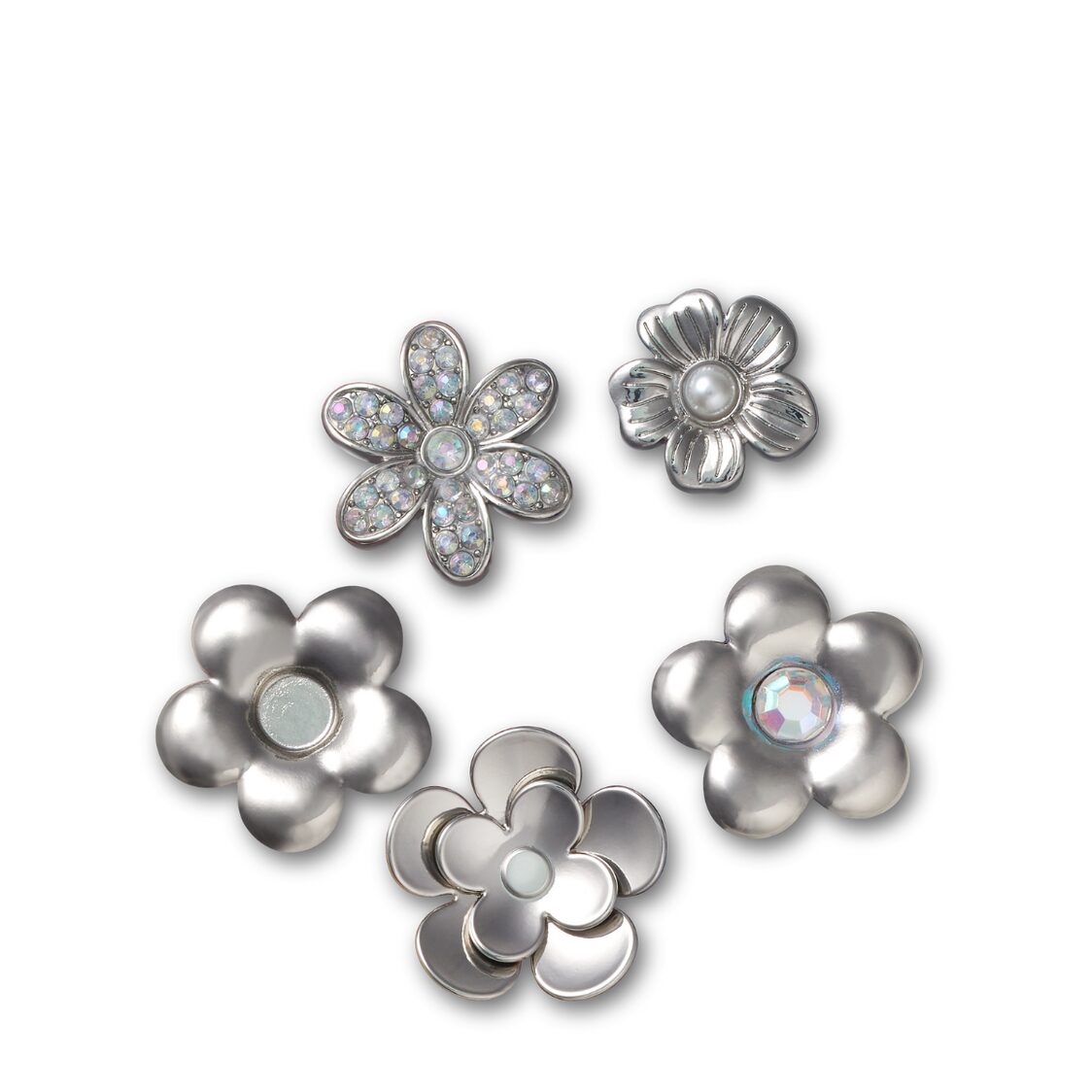 Crocs Monochrome Silver Flowers 5 Pack