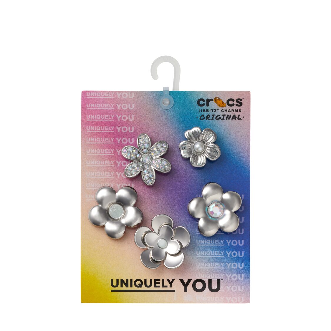 Crocs Monochrome Silver Flowers 5 Pack