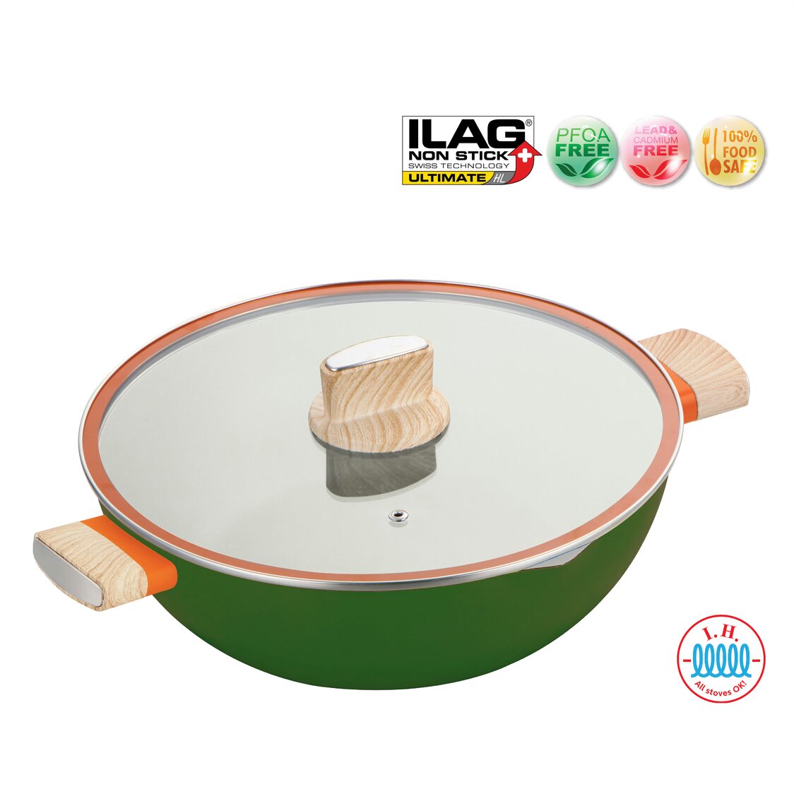 Endo Botanical 34cm IH Non-stick Wok With Glass Lid (E-BOT-34W)