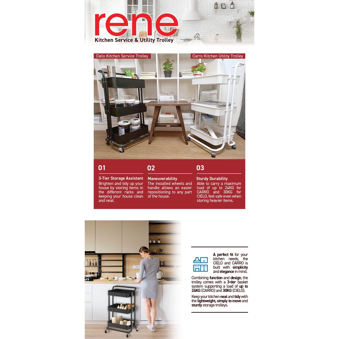 Rene Cielo Kitchen Service Trolley Matte Black (E70481)