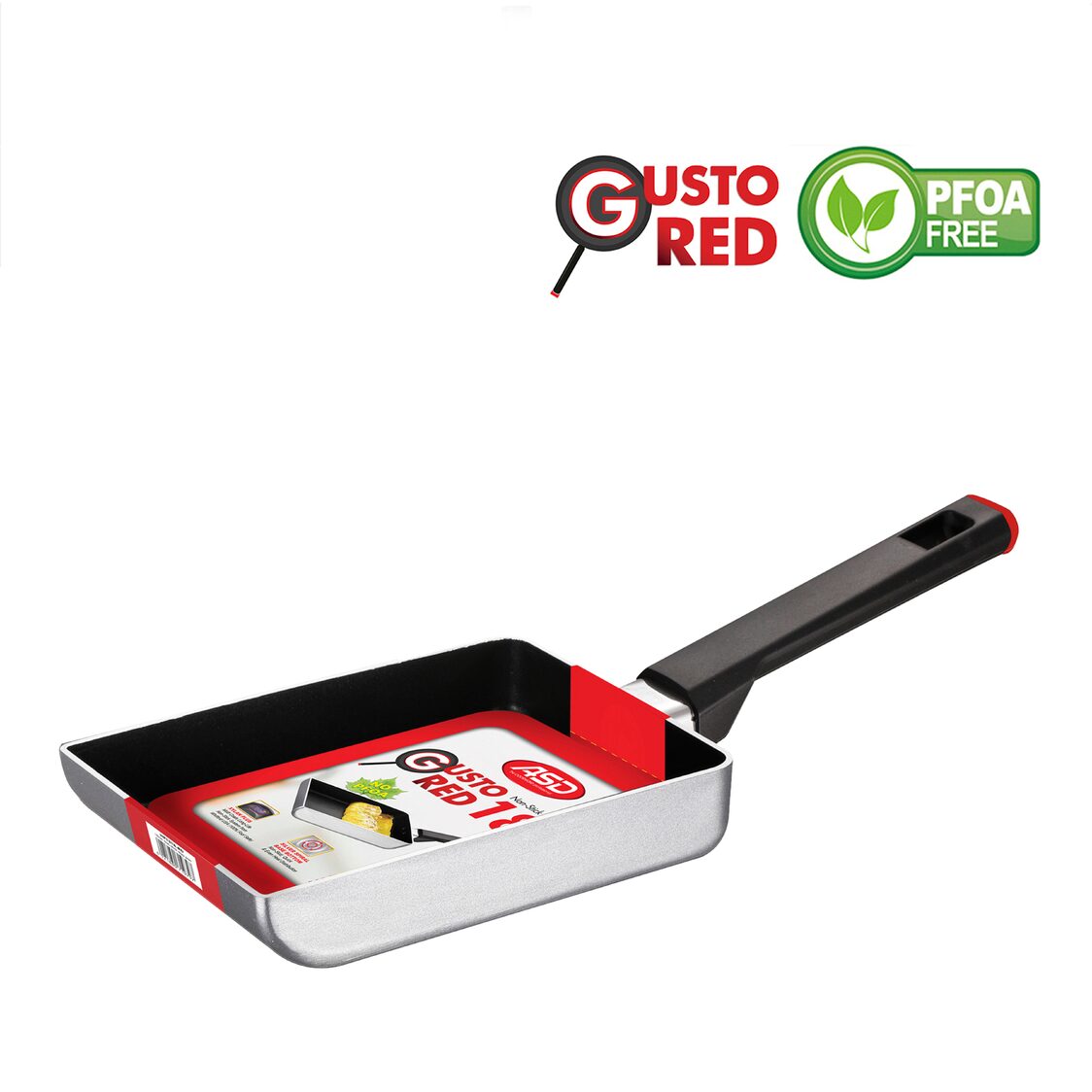 ASD Gusto Red Non-Stick Rectangular Egg Pan 18cm (HP1318-RD)