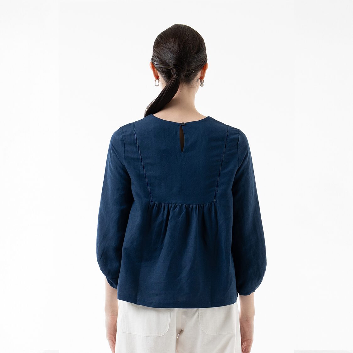 K/Woods Modern Folk Peplum Top in Midnight Blue