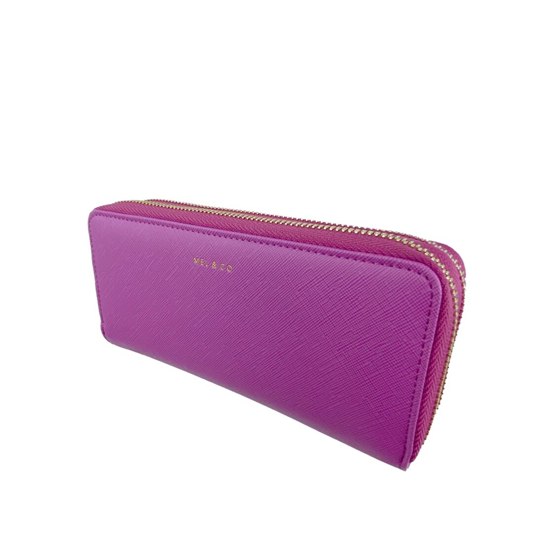 Mel&Co Saffiano-Effect Double Zip-Around Large Wallet With Wrist Strap