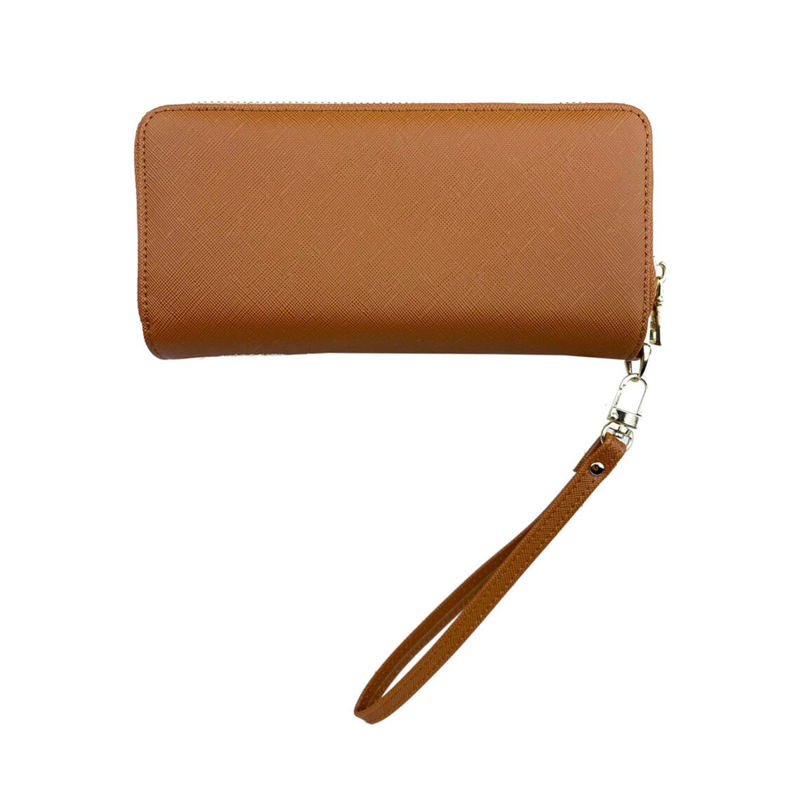 Mel&Co Saffiano-Effect Double Zip-Around Large Wallet With Wrist Strap