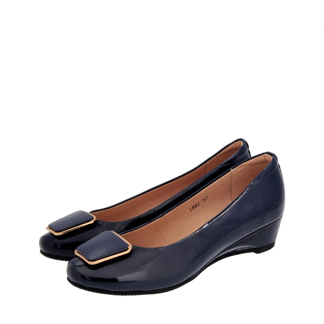 Caratti 1992 Leather Wedged Heels with Buckle (Short) - Navy - Metro Singapore Departmental Store - Celebrating 69 Years in SG