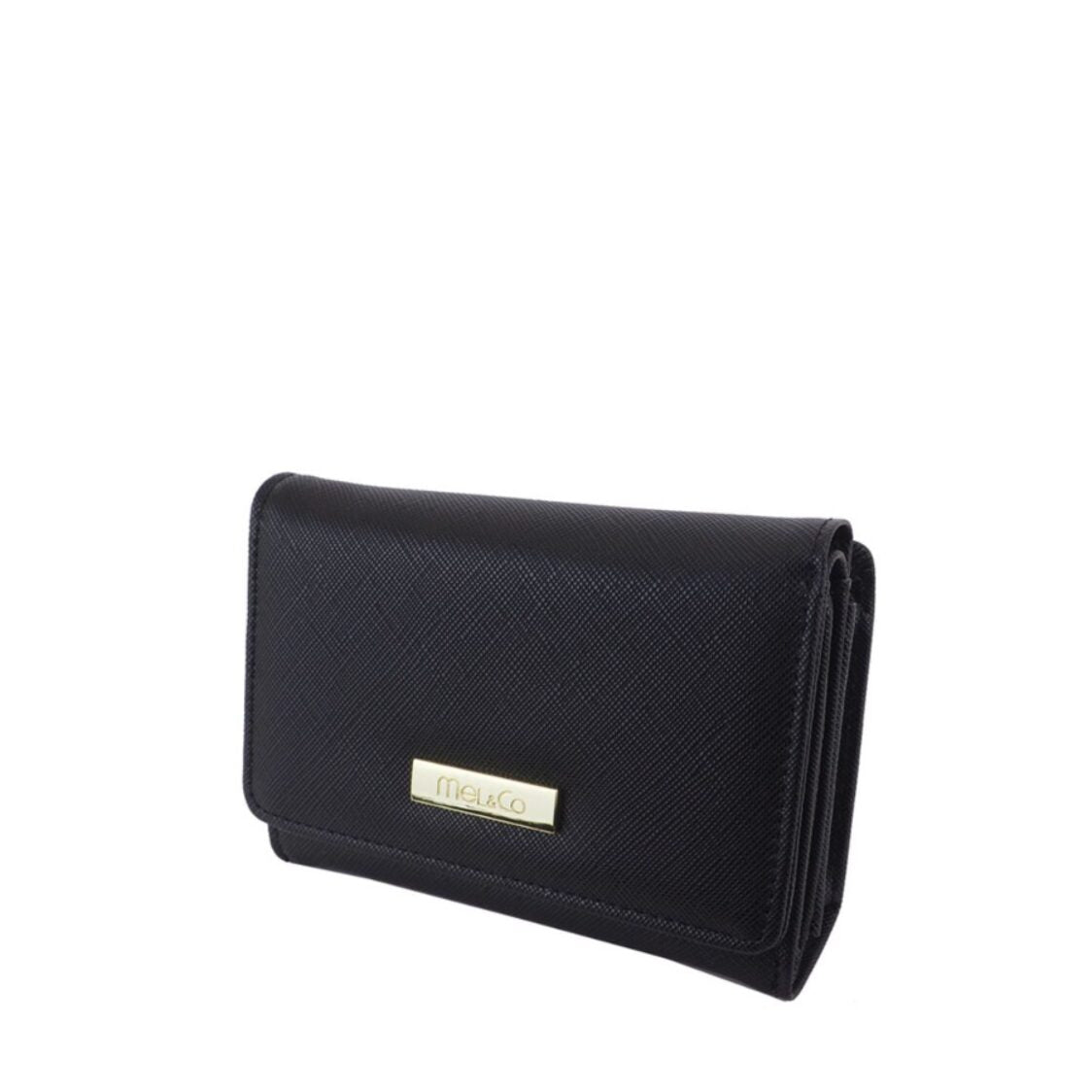 Mel&Co Saffiano Leatherette Tri-fold Zip Coin Card Wallet