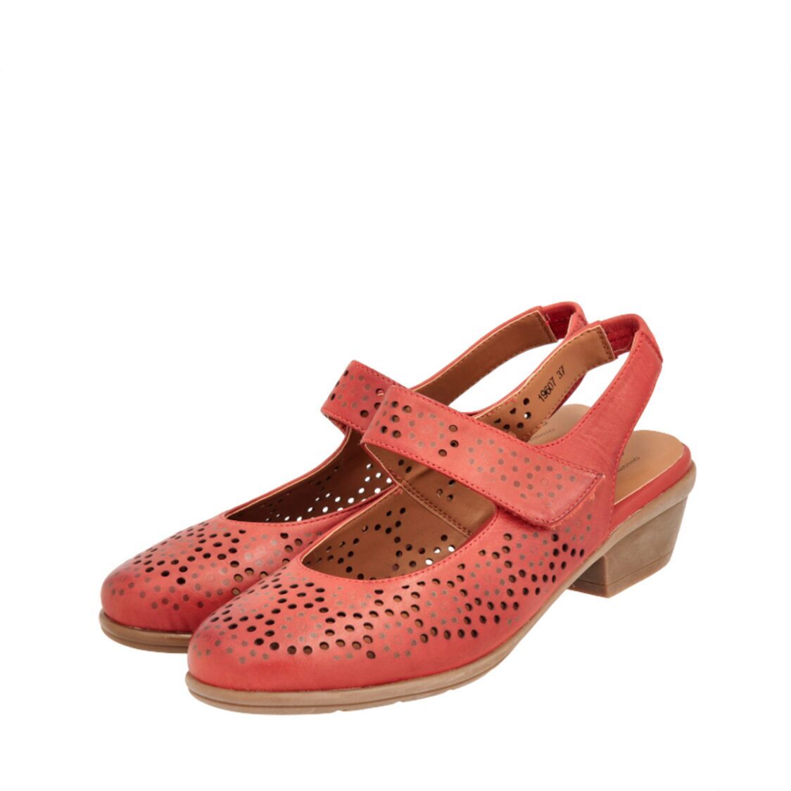 Barani 19607 Chestnut Leather Heeled Sandals (Short, Perforated)