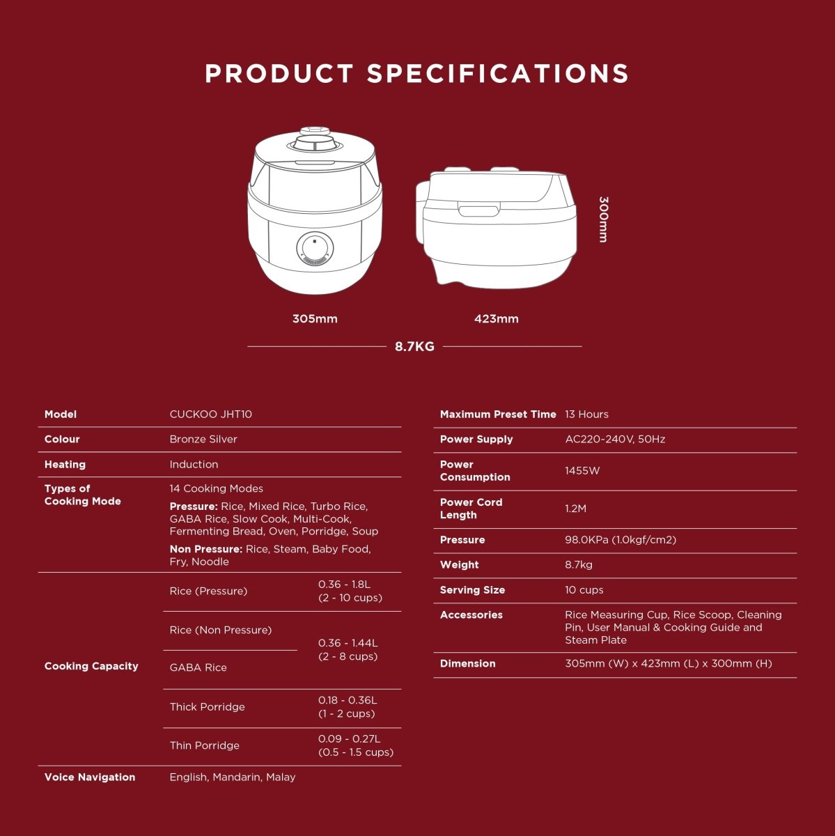 Cuckoo JHT10 Twin Pressure Multi - cooker (CRP - JHT1012F) - Metro Singapore Departmental Store - Celebrating 69 Years in SG