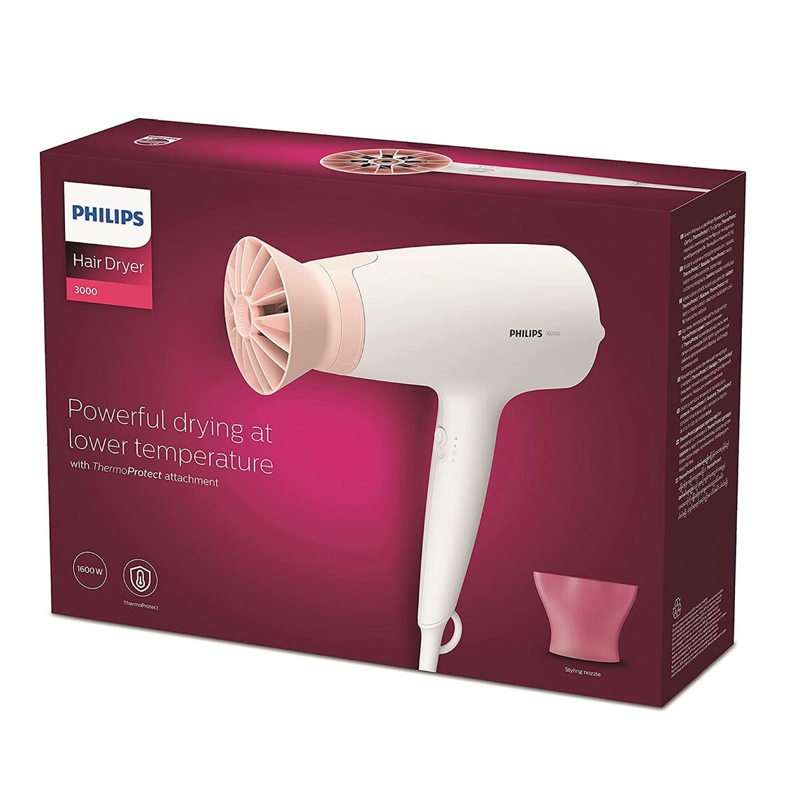 Philips 3000 Series Hair Dryer 1600W, White (BHD300/13)
