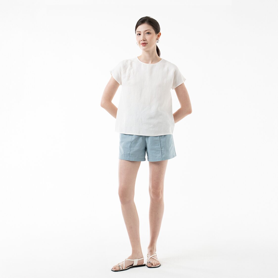 K/Woods Minimalist Linen Top in Off White