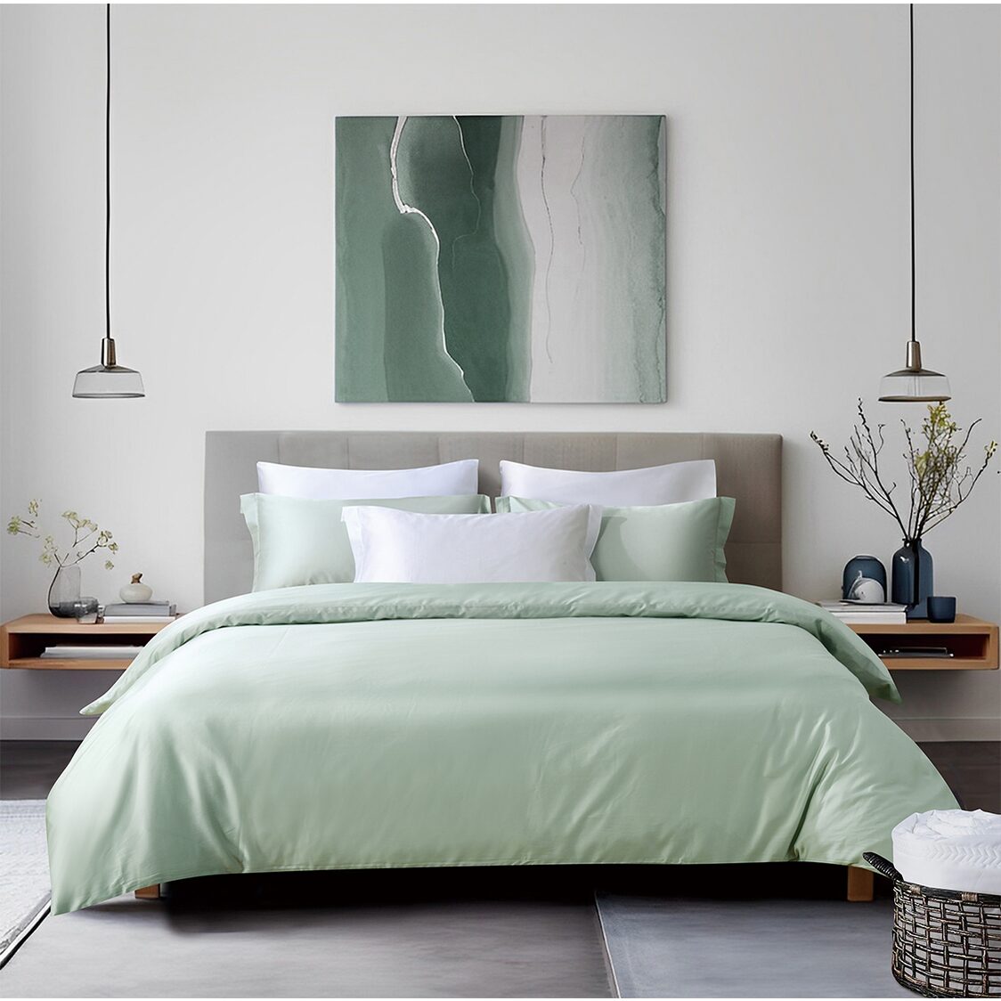 Bellami Tencel Organic Cotton Heirloom Solid 1300TC Fitted Sheet / Bedset - Cloudy Green