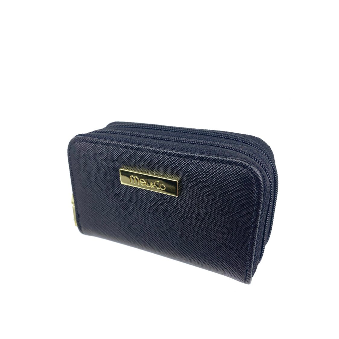 Mel&Co Saffiano Leatherette Double Zipper Pouch with Key Clips