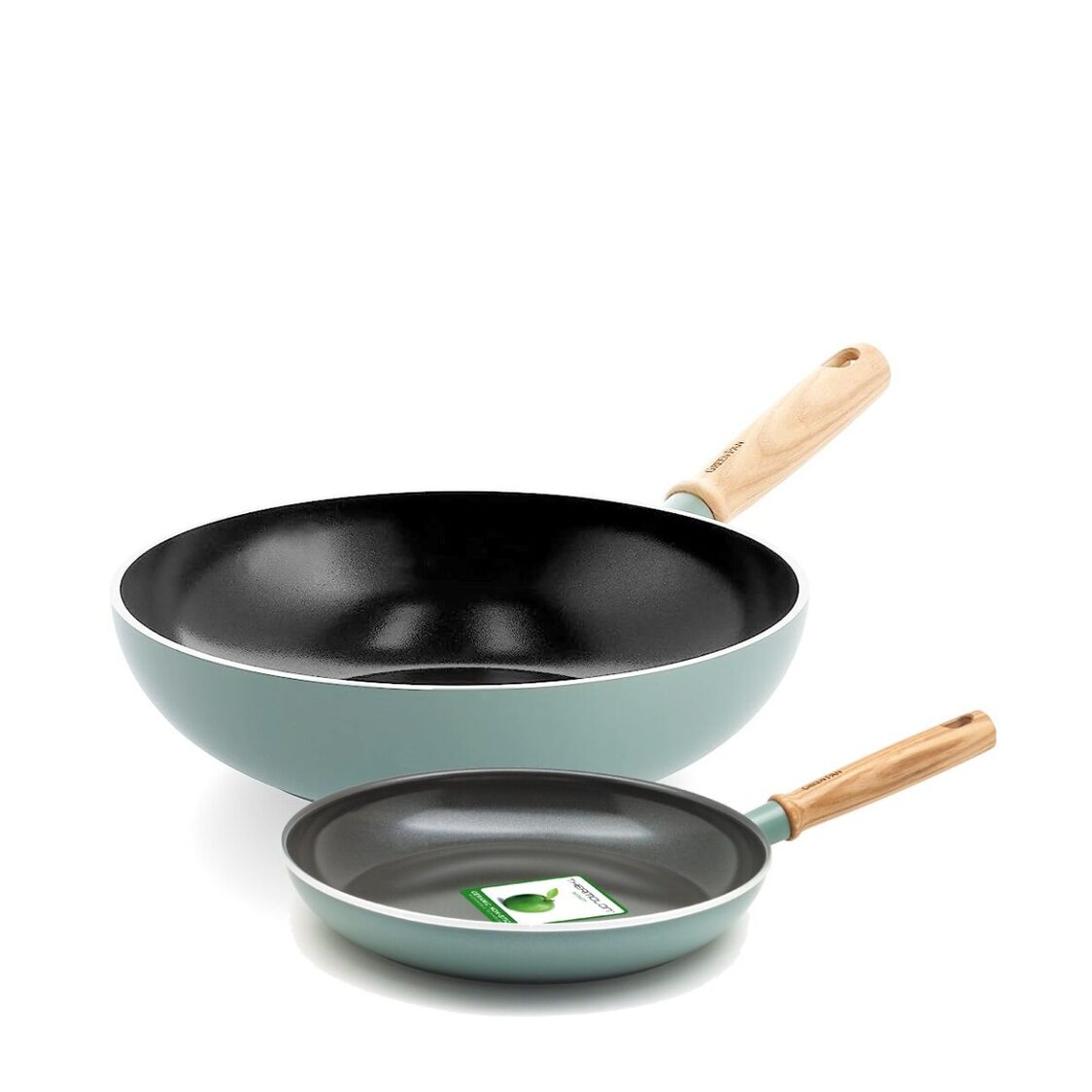 Greenpan Mayflower Ceramic 28cm Open Wok + 20cm Deep Frypan Set