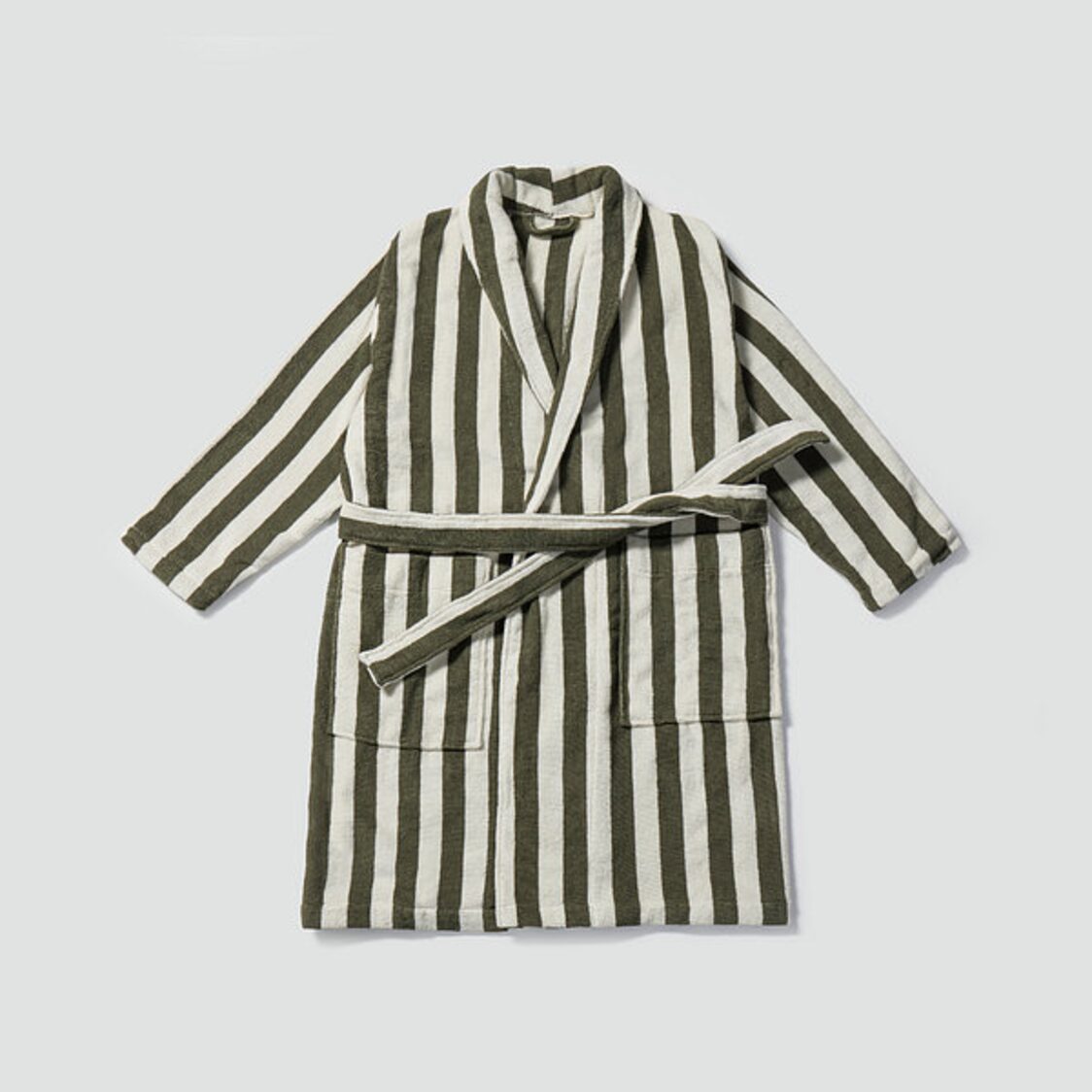Jaju Stripe Terry Bathrobe Khaki