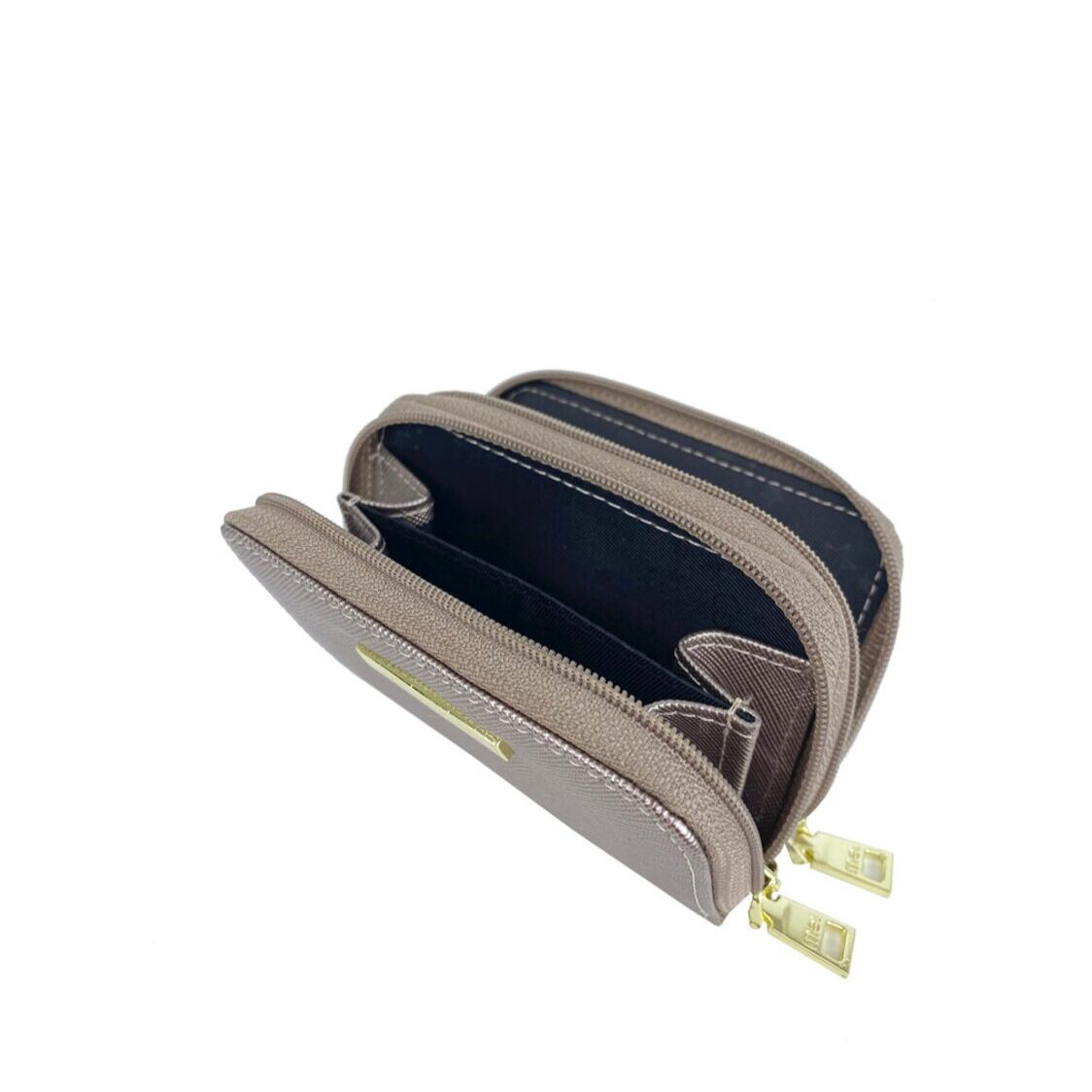 Mel&Co Saffiano Leatherette Double Zipper Pouch with Key Clips