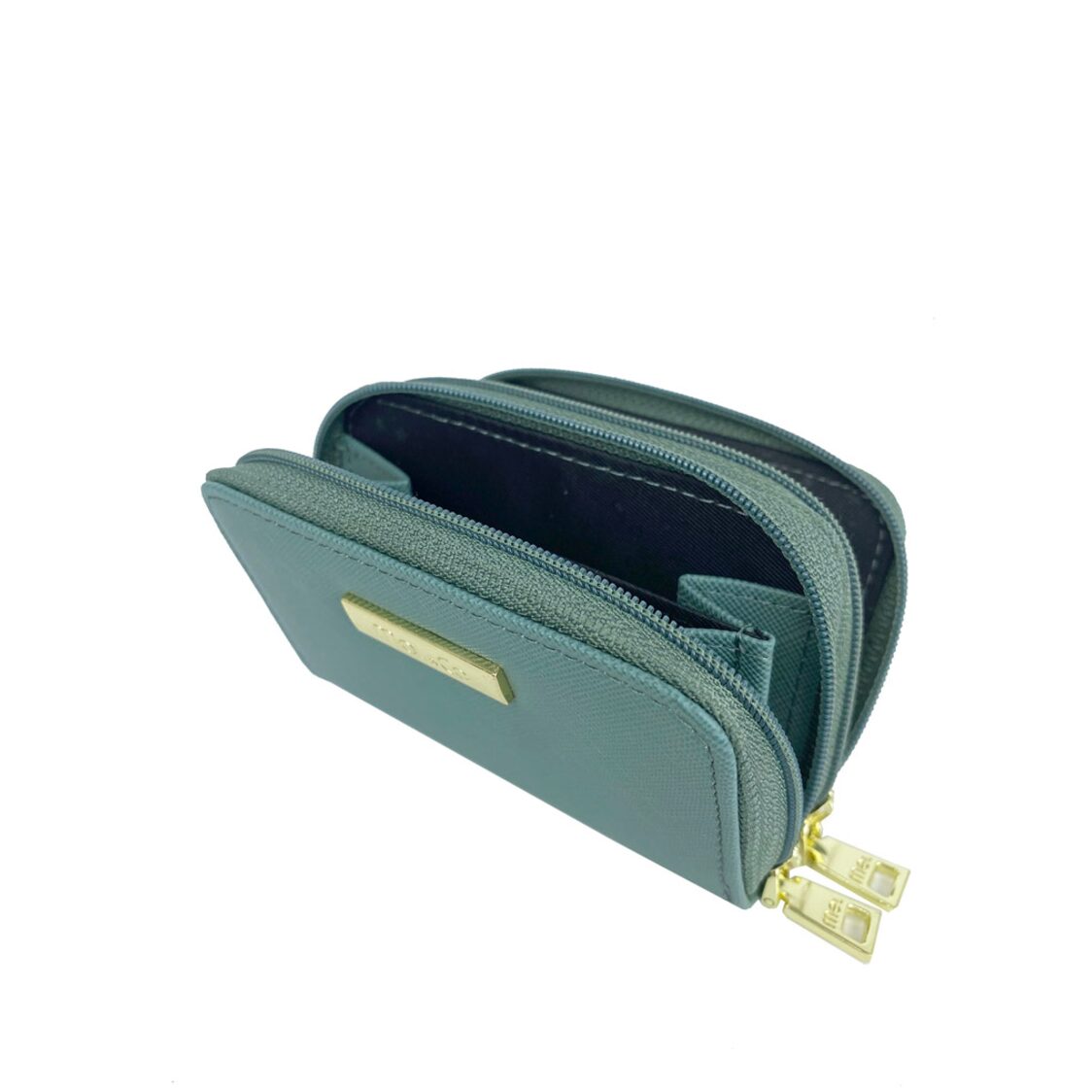 Mel&Co Saffiano Leatherette Double Zipper Pouch with Key Clips
