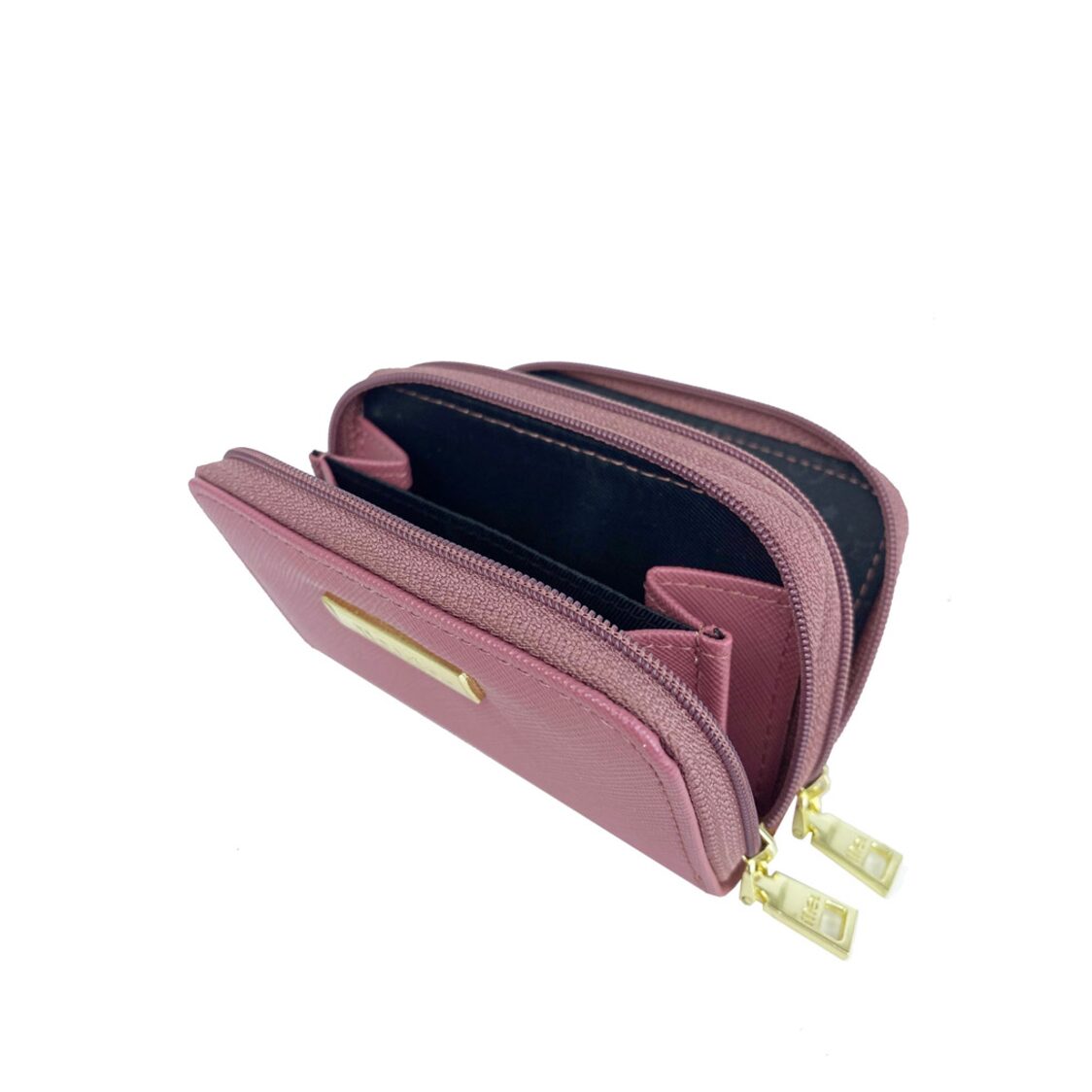 Mel&Co Saffiano Leatherette Double Zipper Pouch with Key Clips