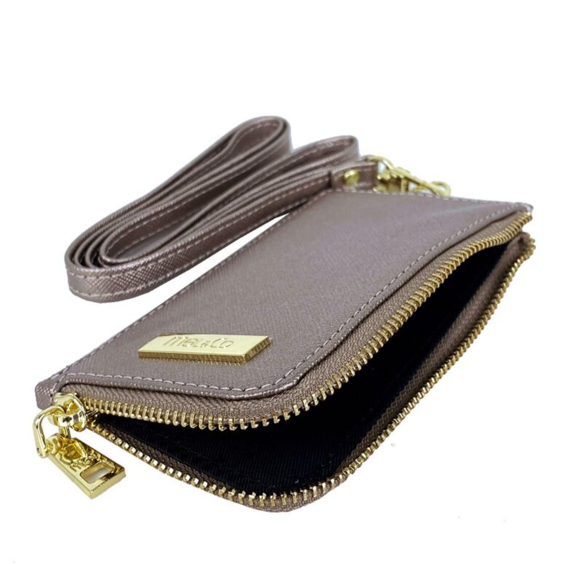 Mel&Co Saffiano Leatherette Zip-Up Lanyard Card Holder