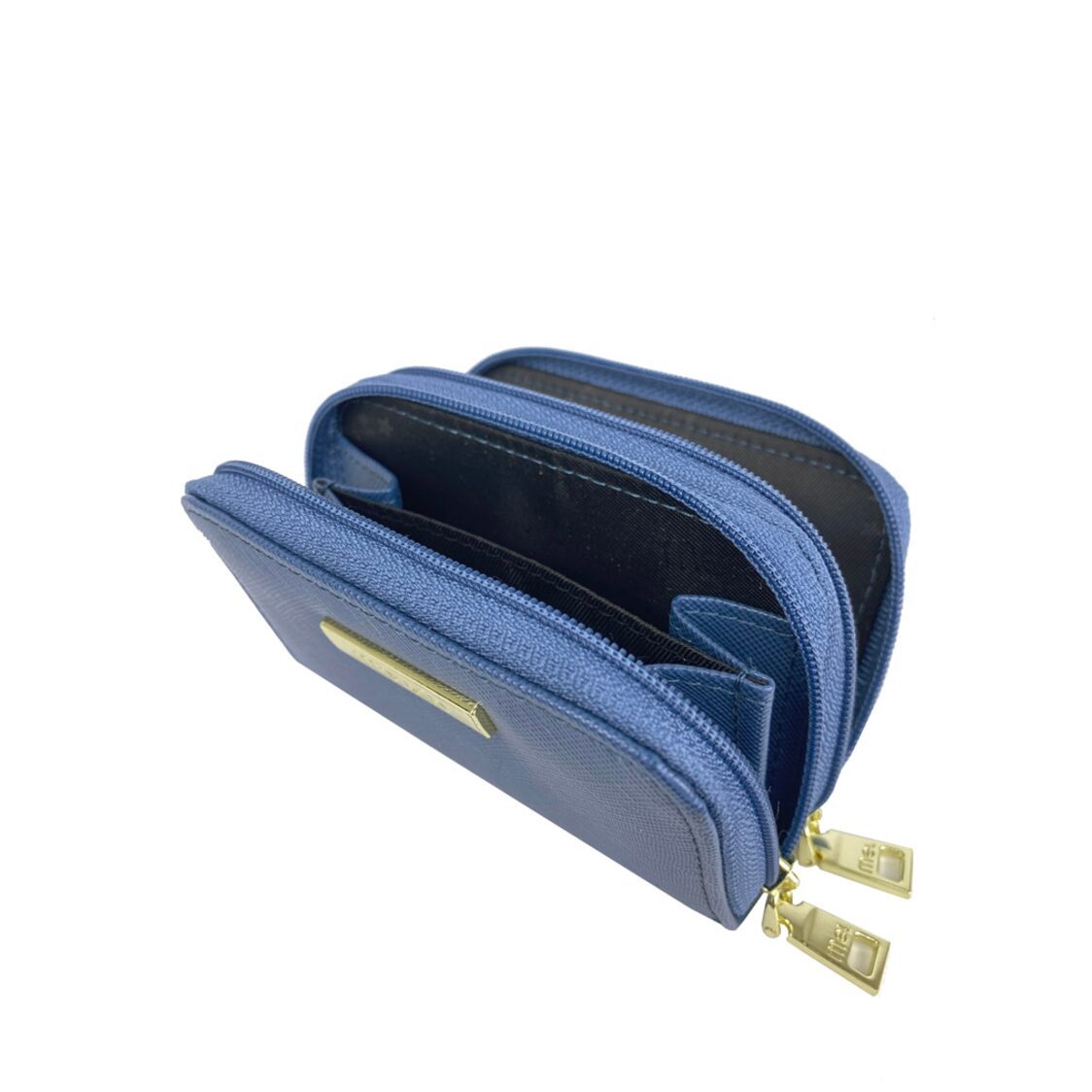 Mel&Co Saffiano Leatherette Double Zipper Pouch with Key Clips