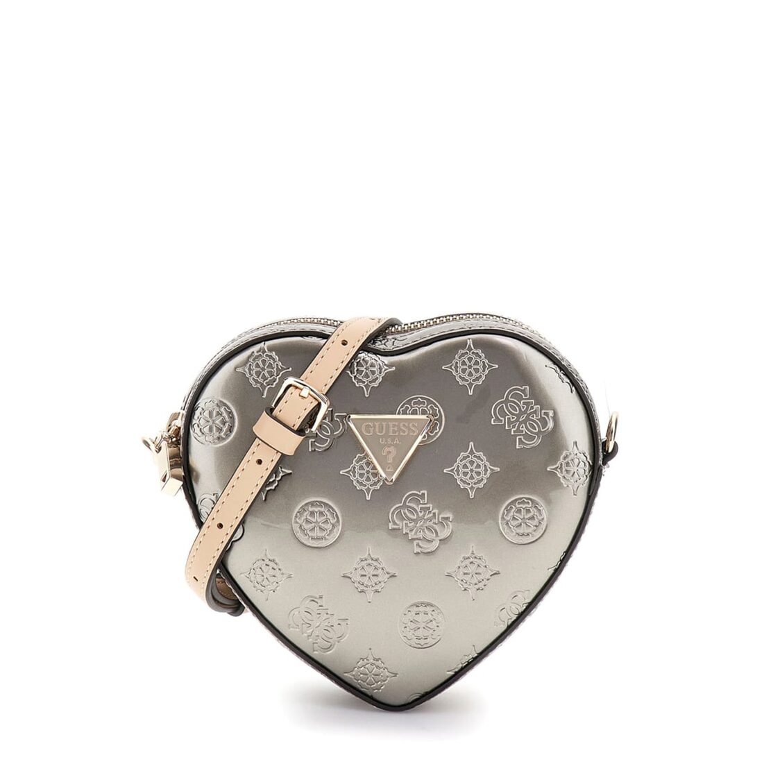 Guess Arnela Mini Heart Bag, Pewter Logo