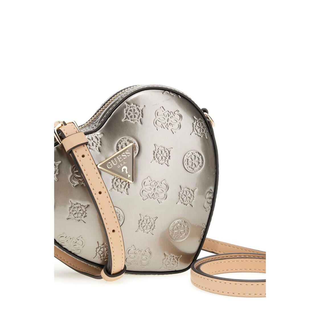Guess Arnela Mini Heart Bag, Pewter Logo