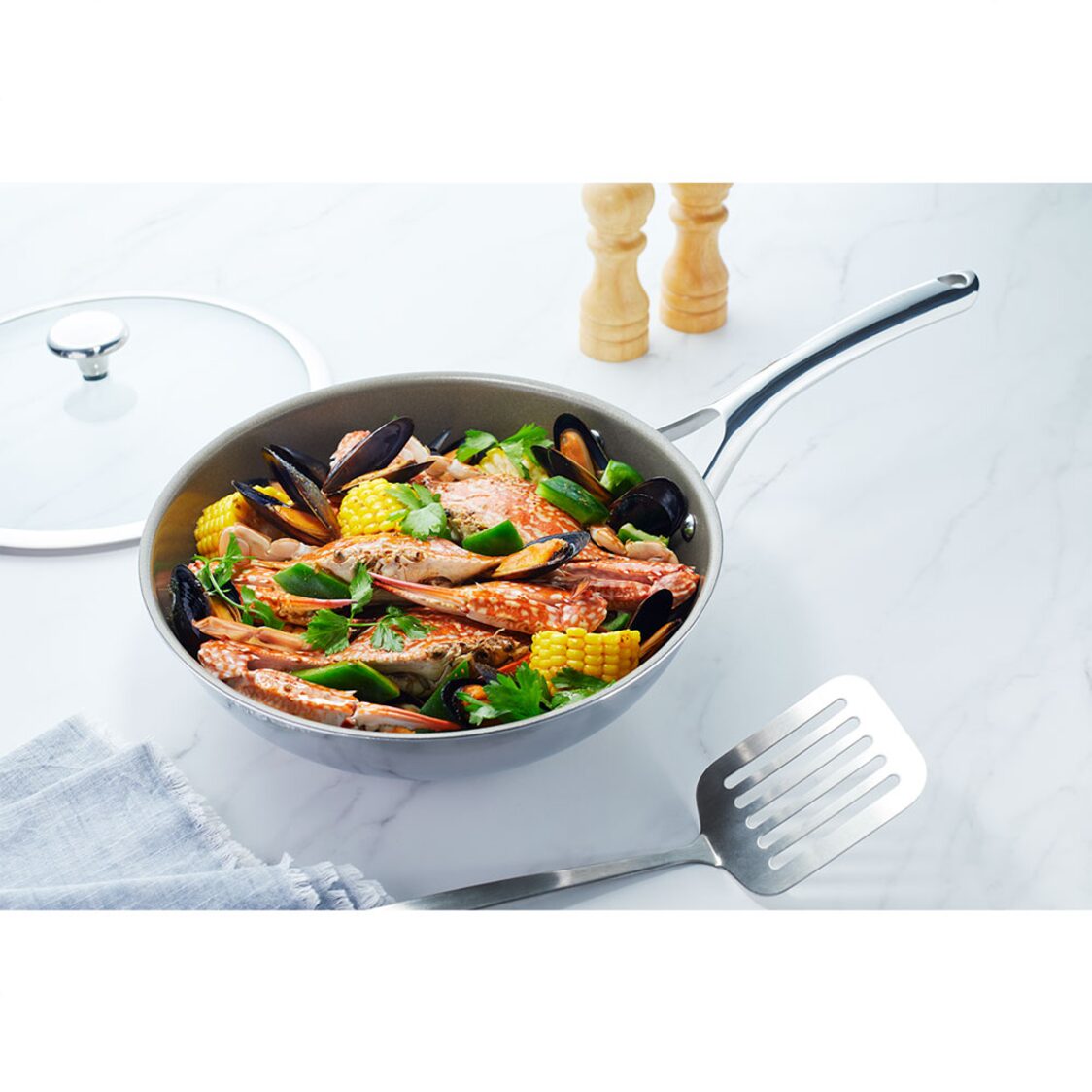 [Metro Exclusive] Corelle DuraNano Triply Wok Pan 28cm With Lid