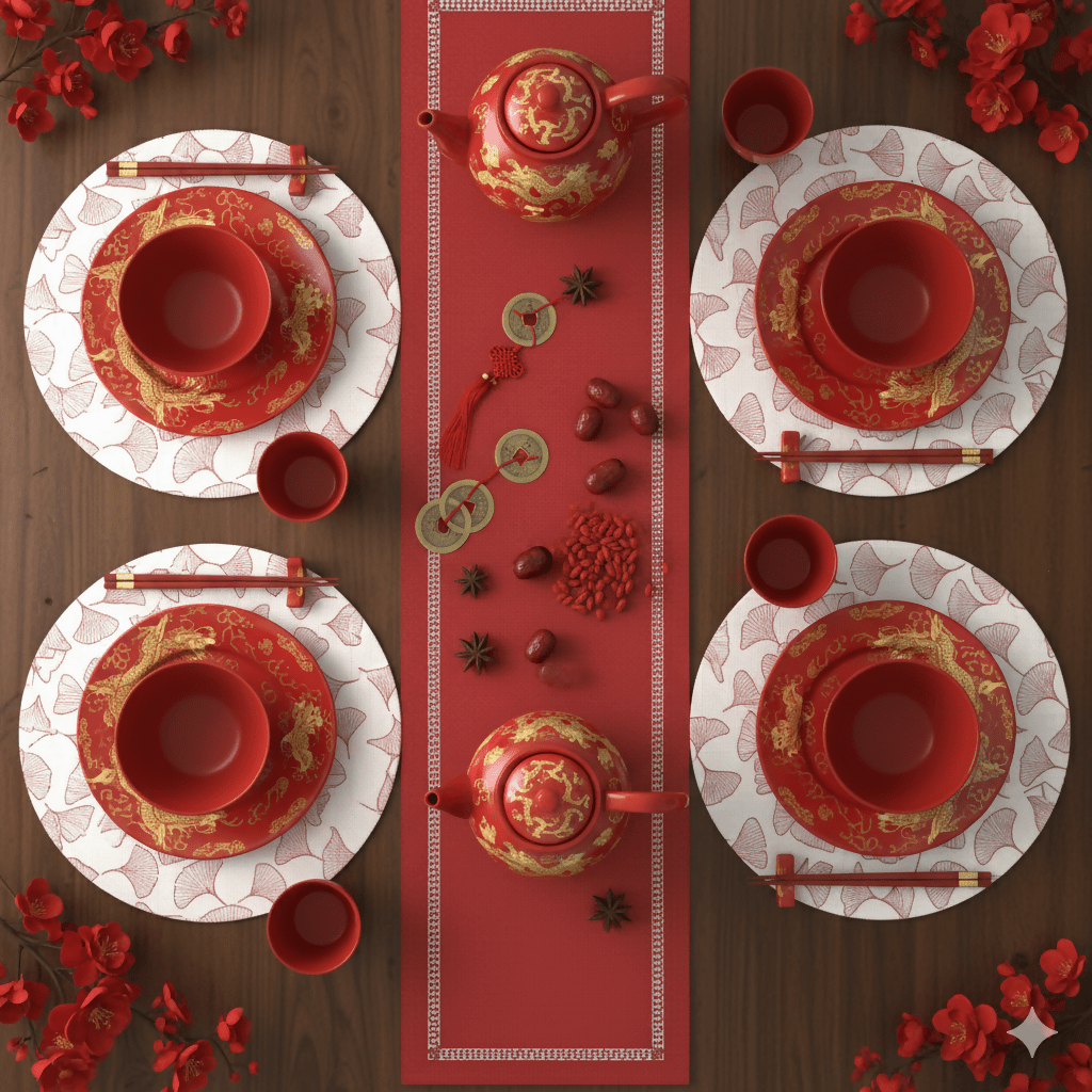 Dynasty Table Runner | Laser cut Cationic - 33 x 150 cm, Red - Metro Singapore Departmental Store - Celebrating 69 Years in SG