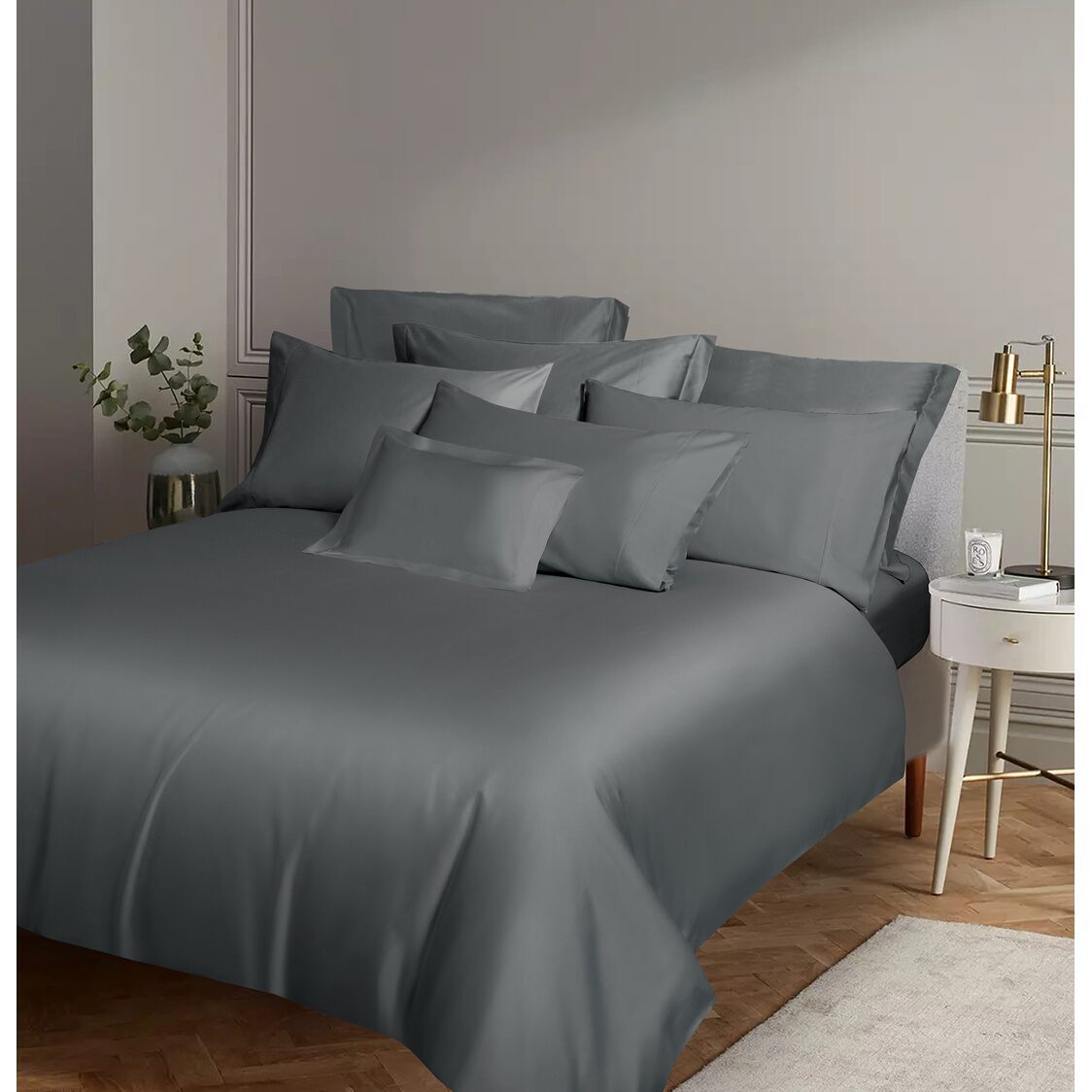 Kinu Gold Fitted Sheet Set / Quilt Cover Steel