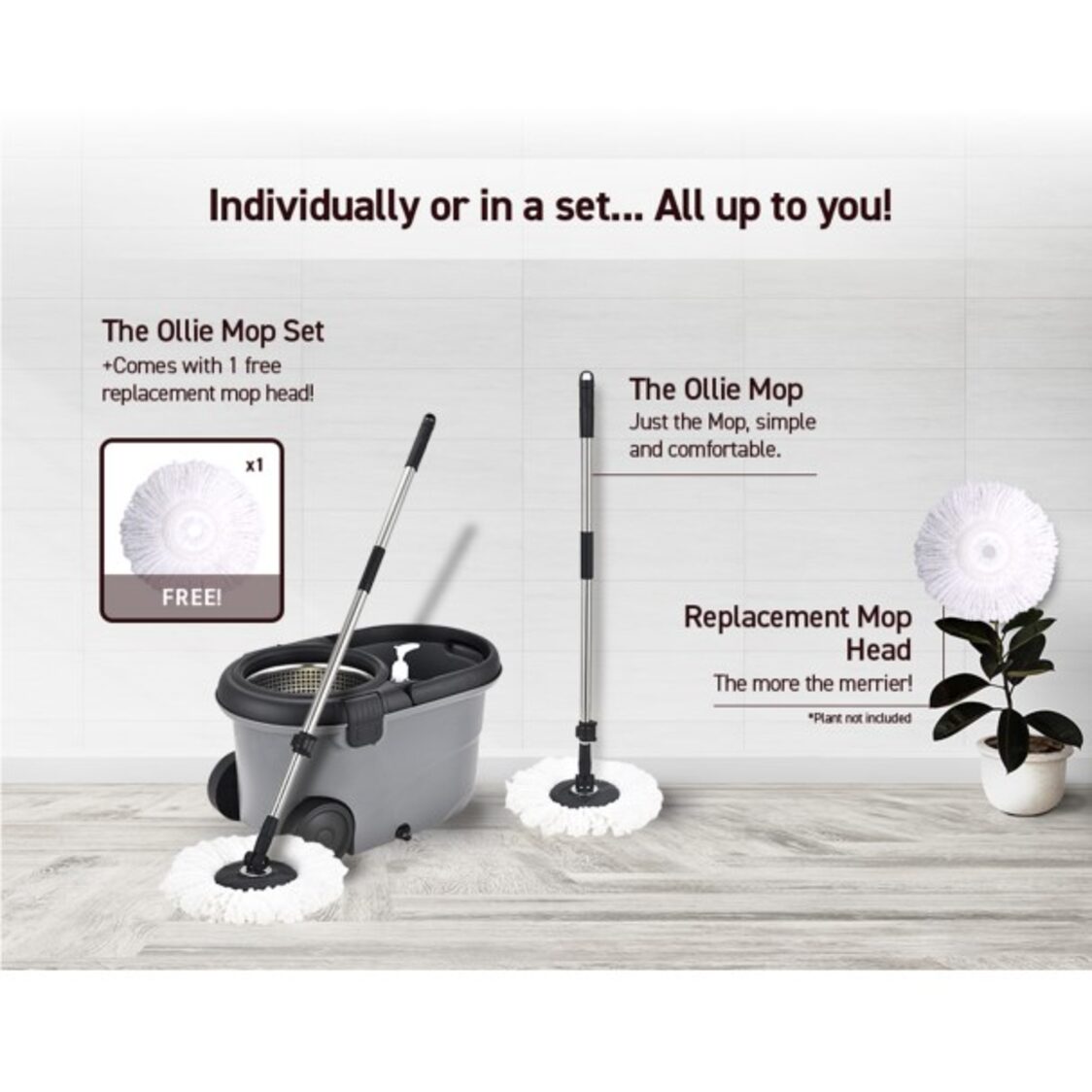 Rene Revolutionary Microfibre Spin Mop and Mop Head Set Ollie E70500/E70510