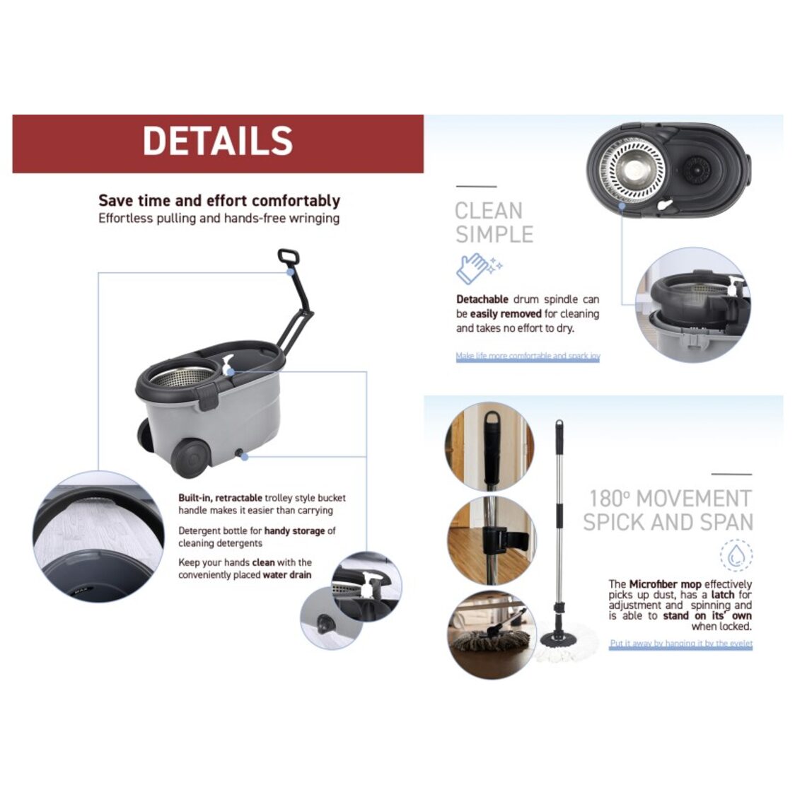 Rene Revolutionary Microfibre Spin Mop and Mop Head Set Ollie E70500/E70510