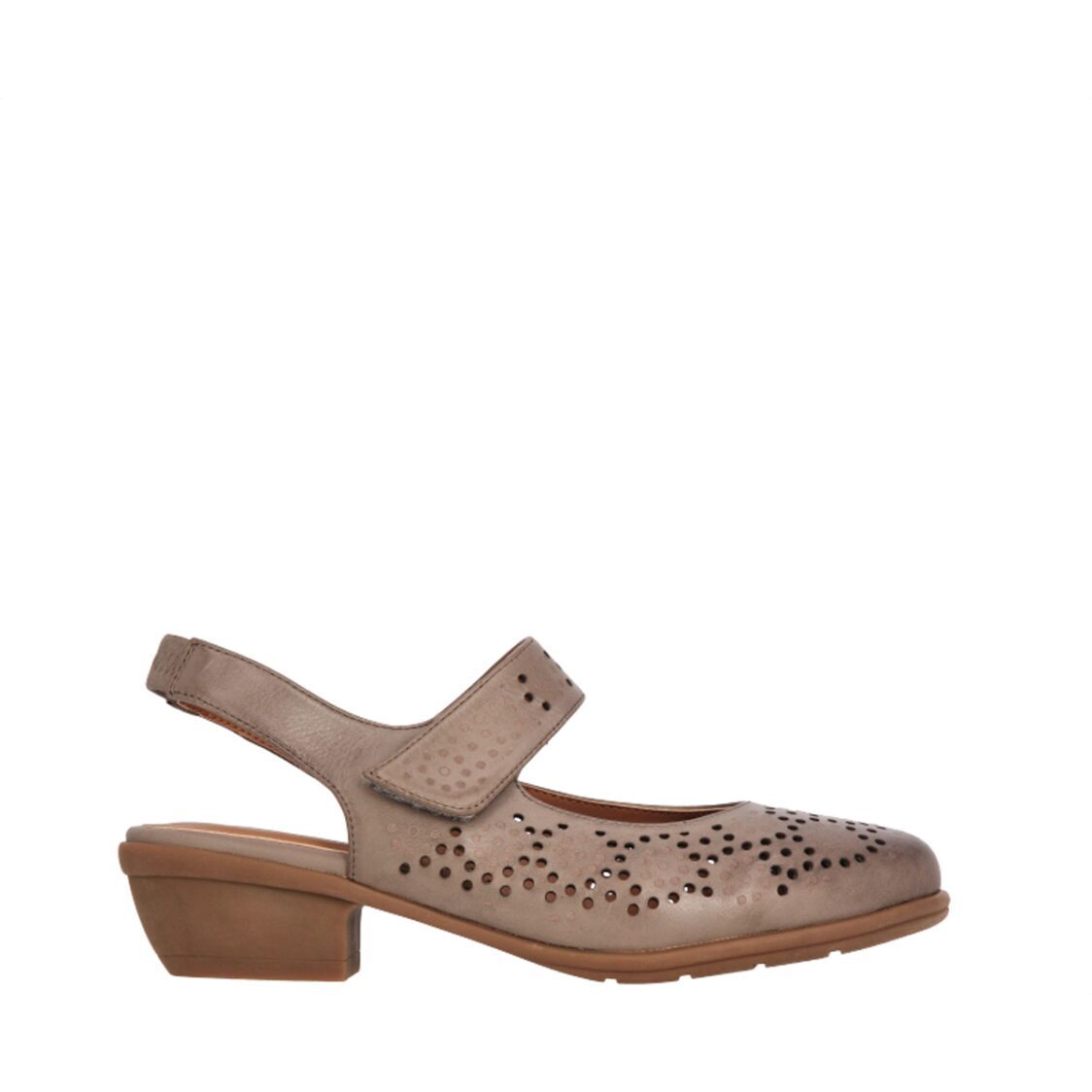 Barani 19607 Khaki Leather Heeled Sandals (Short, Perforated)