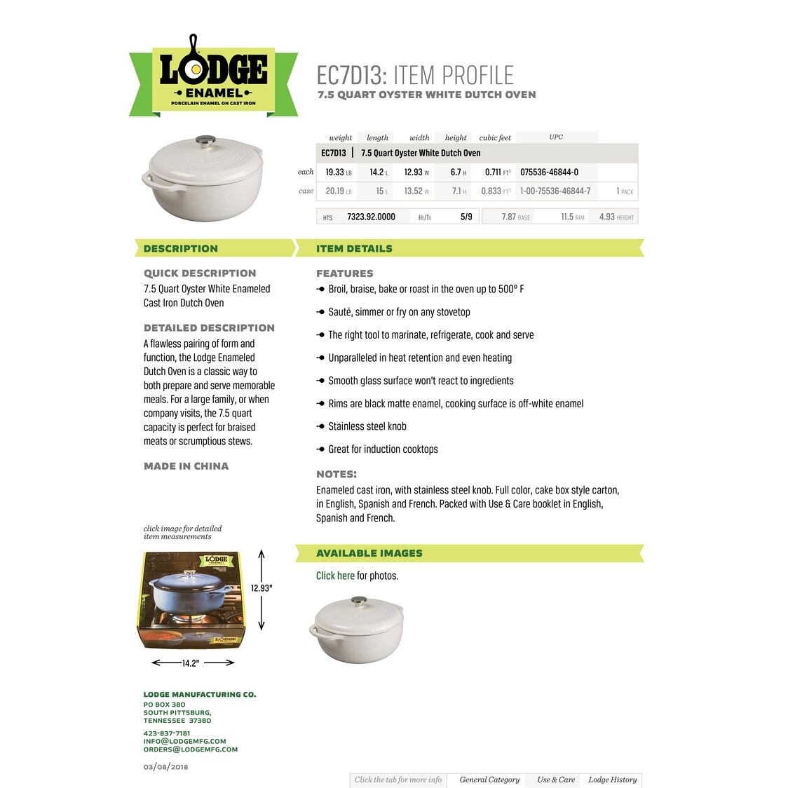 Lodge 7.5 Quart Oyster Enameled Cast Iron Dutch Oven