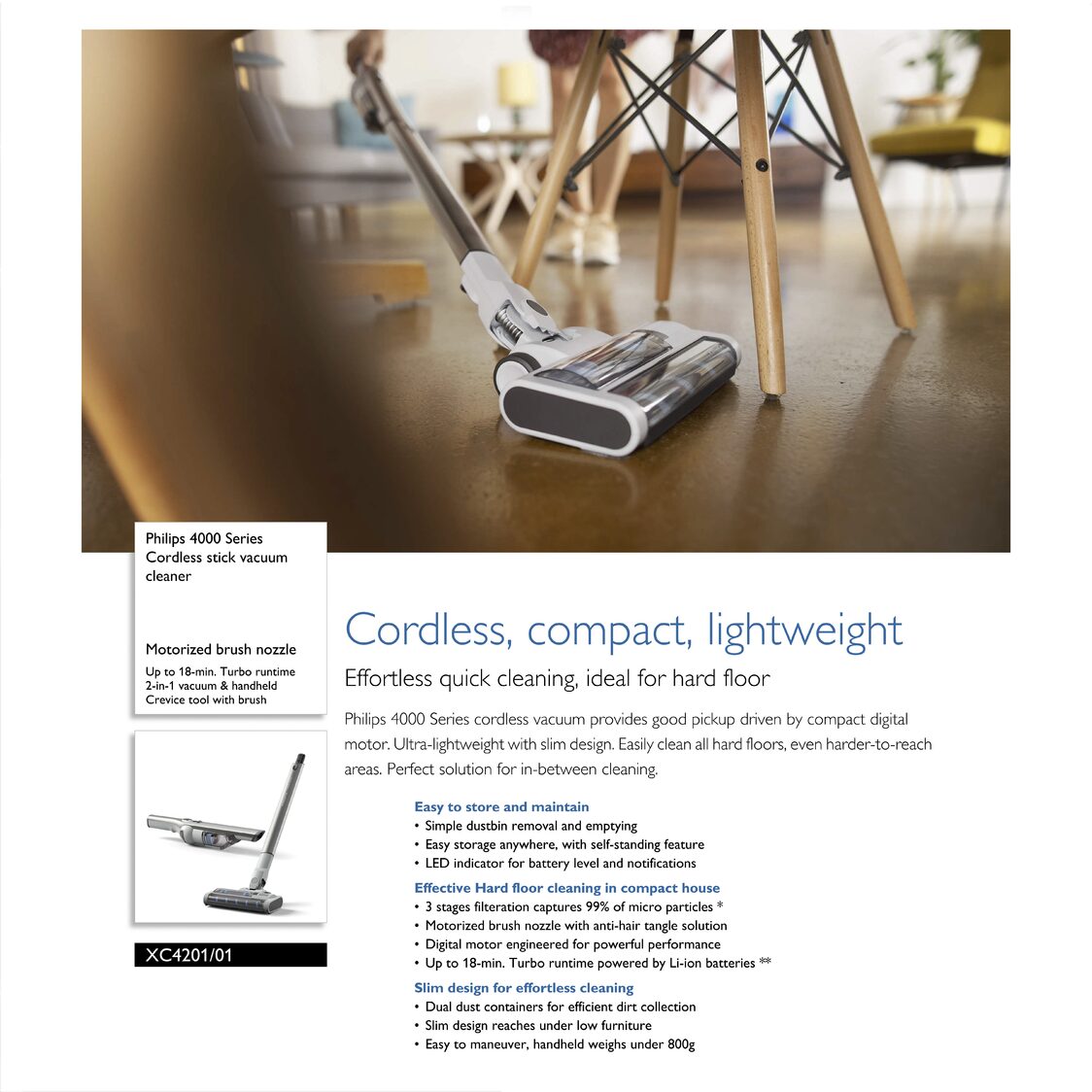 Philips 4000 Series 2-In-1 Cordless Stick Vacuum Cleaner (XC4201/01)