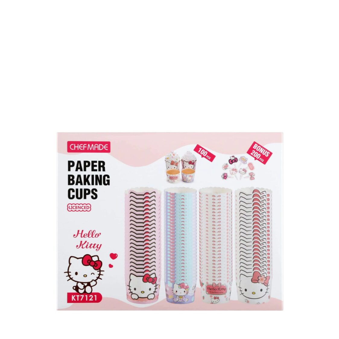 Chefmade Hello Kitty Baking Cups Set Tags (200pcs) + Cup 7x5cm (44pcs) + Cup 6x4.5cm (56pcs) 1898CM-KT7121