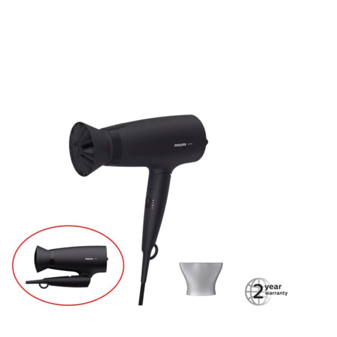 Philips 1600W 3000 Series Hair Dryer With Diffuser/Foldable Handle (Purchase With Purchase)