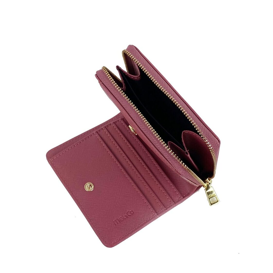 Mel&Co Saffiano Leatherette Bifold Zip Coin Card Wallet