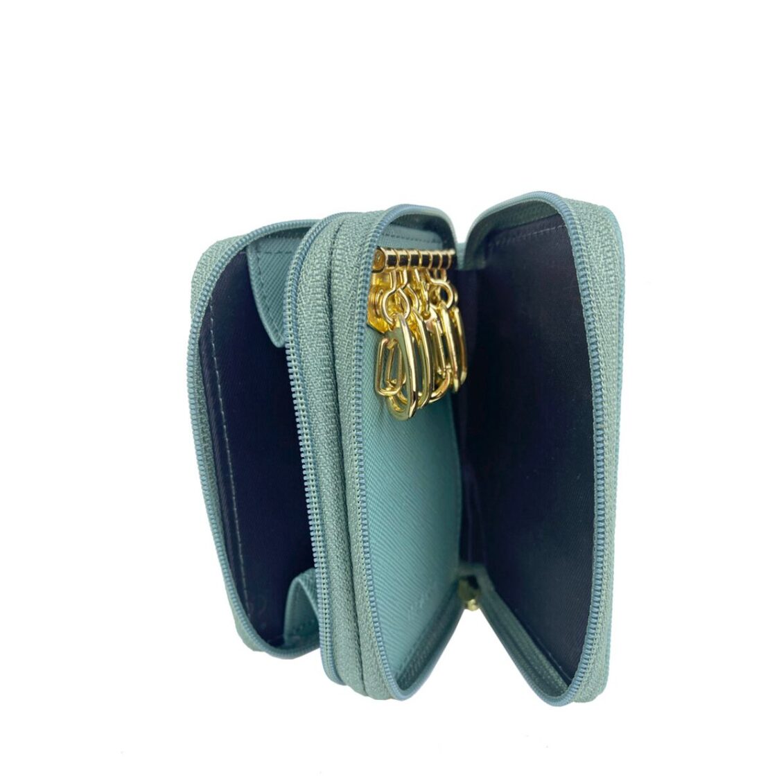 Mel&Co Saffiano Leatherette Double Zipper Pouch with Key Clips