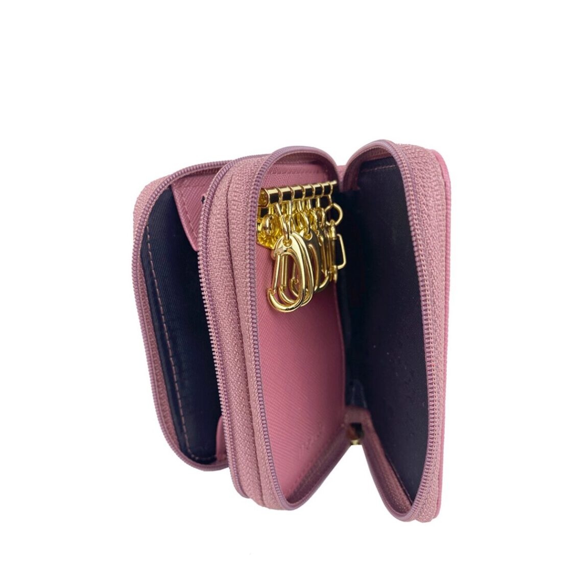 Mel&Co Saffiano Leatherette Double Zipper Pouch with Key Clips