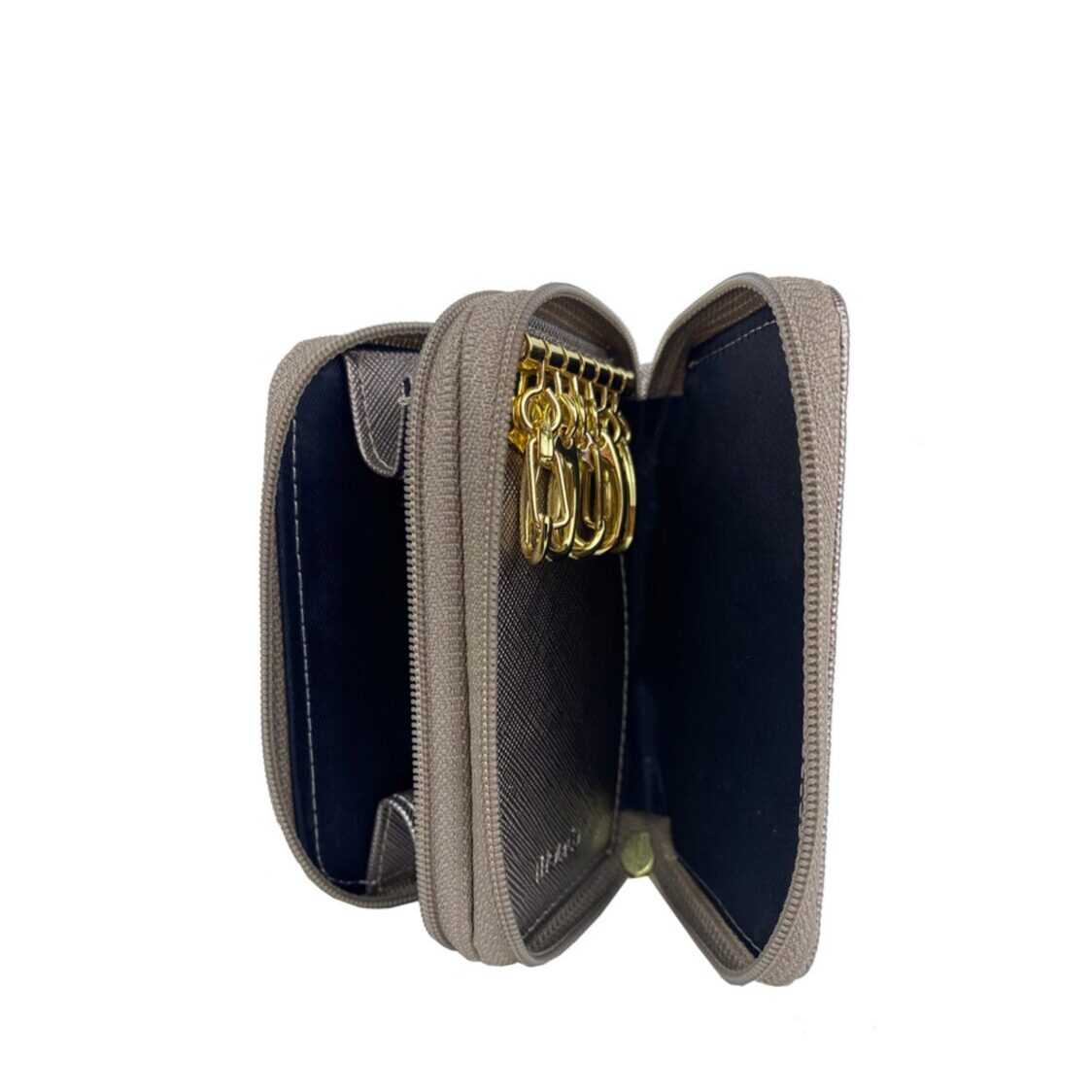 Mel&Co Saffiano Leatherette Double Zipper Pouch with Key Clips