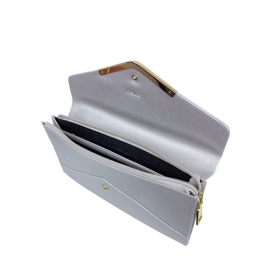 Mel&Co Saffiano Leatherette Envelope Clutch with Chain