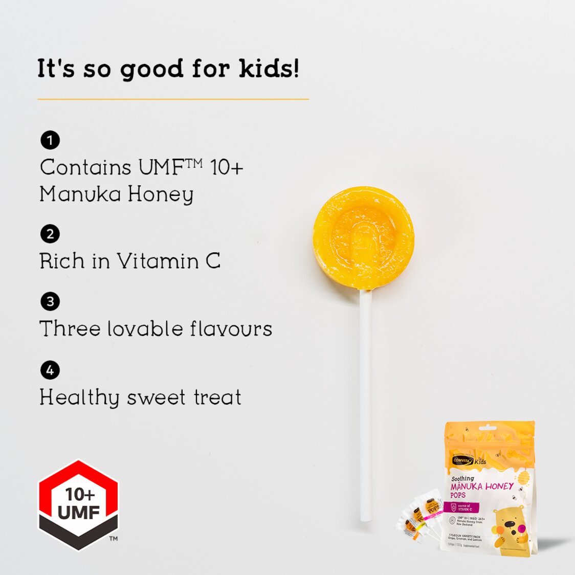 Comvita Kids UMF 10+ Manuka Honey Soothing Pops (15 Pops)