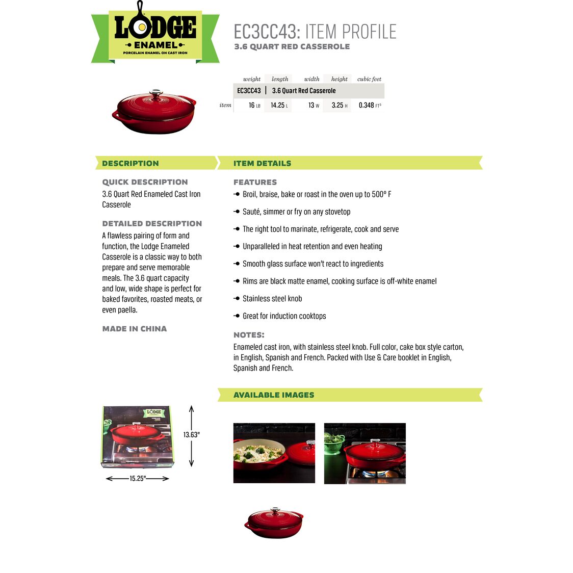 Lodge 3.6 Quart Red Enameled Cast Iron Covered Casserole