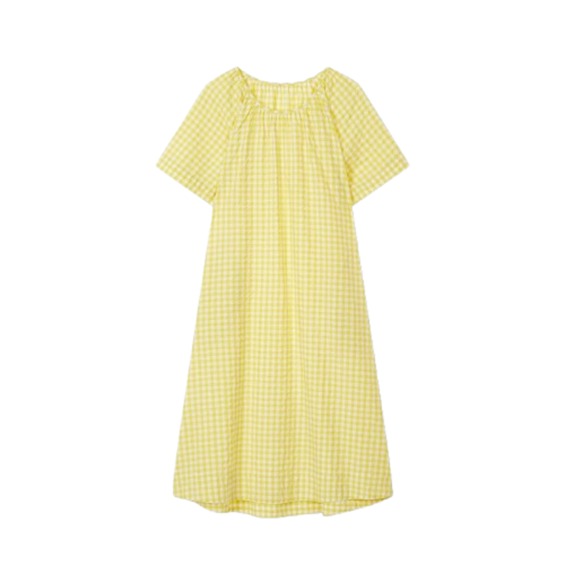 Jaju Women Cotton Seersucker Short Sleeve Pajama Dress Light Yellow